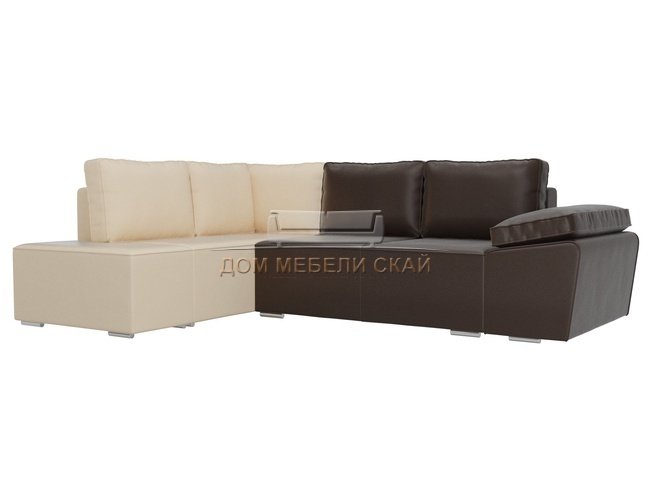 Угловой диван-кровать левый Хавьер, коричневый/бежевый/экокожа