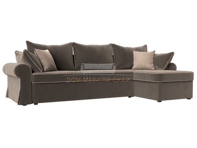 Угловой диван-кровать правый Элис, коричневый/велюр