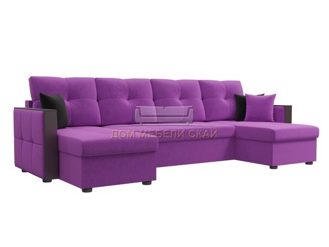 П-образный угловой диван Валенсия, фиолетовый/микровельвет