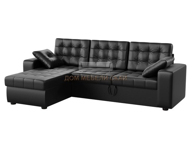 Угловой диван-кровать левый Камелот, черный/экокожа