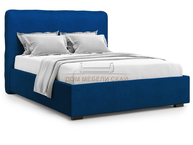 Кровать полутороспальная 140x200 Brachano без подъемного механизма, синий велюр velutto 26