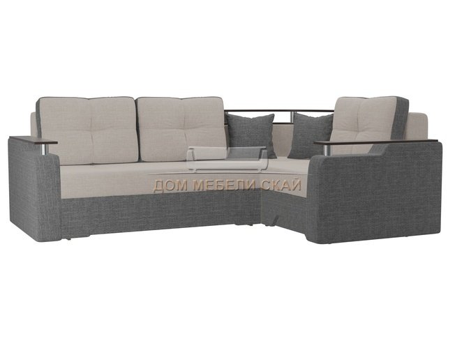 Угловой диван-кровать правый Комфорт, бежевый/серый/рогожка