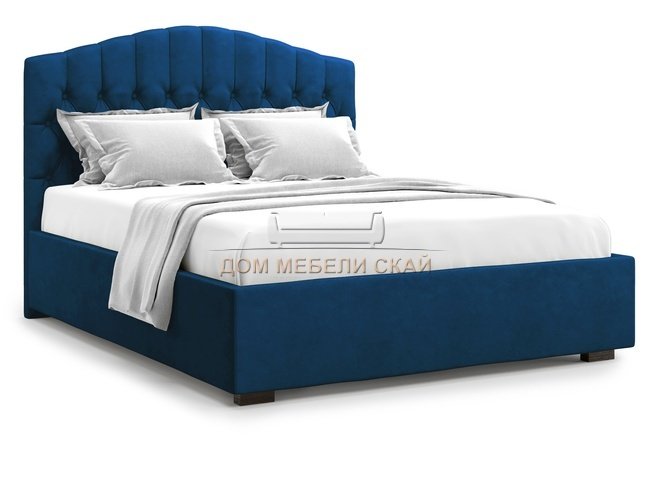 Кровать двуспальная 160x200 Lugano с подъемным механизмом, синий велюр velutto 26