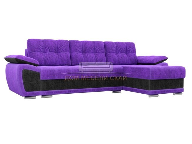 Угловой диван-кровать правый Нэстор, фиолетовый/черный/велюр