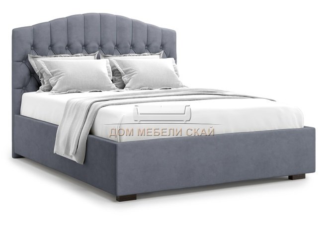 Кровать полутороспальная 140x200 Lugano без подъемного механизма, серый велюр velutto 32