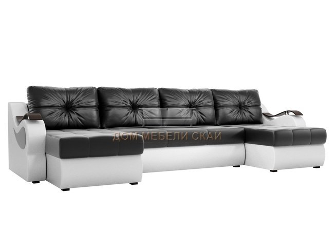 П-образный угловой диван Меркурий, черный/белый/экокожа