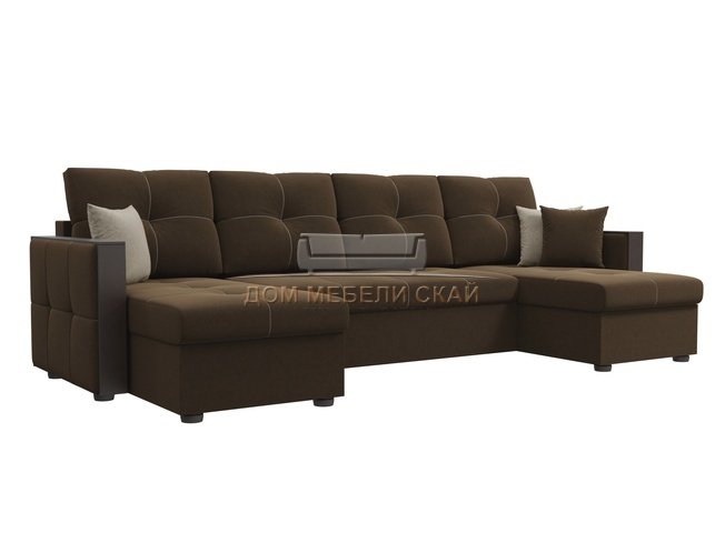 П-образный угловой диван Валенсия, коричневый/микровельвет