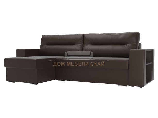 Угловой диван-кровать левый Эридан, коричневый/экокожа