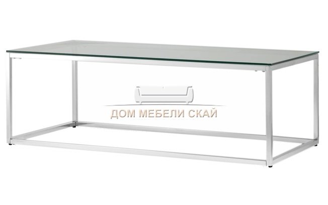 Журнальный стол 120x60 ТАУН, прозрачное стекло/сталь серебро
