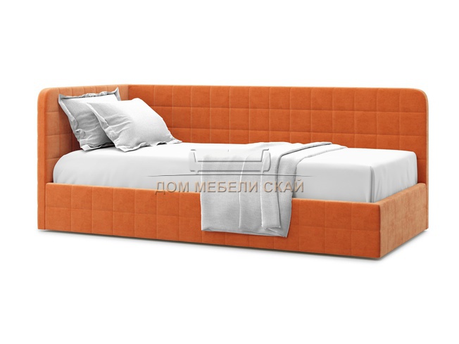 Кровать-кушетка мягкая Tichina 120x200 с ПМ, левая/оранжевый велюр velutto 27