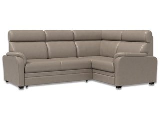 Угловой диван-кровать Омега 3-1, серо-бежевая экокожа