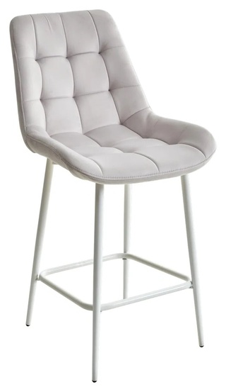 Полубарный стул ХОФМАН, велюровый светло-серого цвета H-09/белый каркас