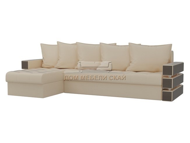 Угловой диван-кровать левый Венеция, бежевый/экокожа
