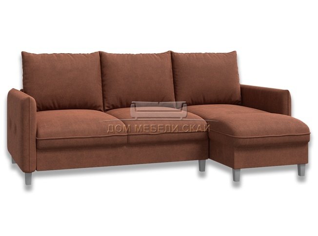 Угловой диван-кровать Лофт компакт, коричневый велюр