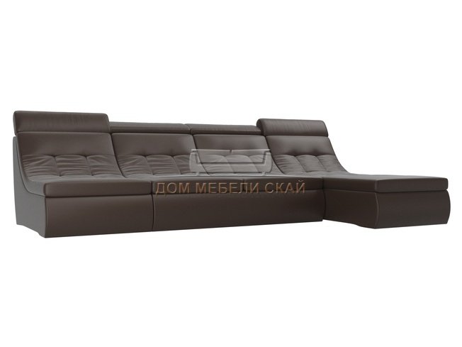 Угловой модульный диван-кровать правый Холидей Люкс, коричневый/экокожа