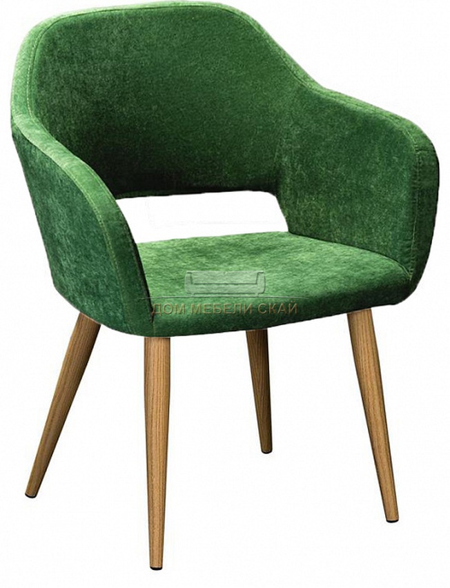 Стул-кресло Oscar, велюровый зеленого цвета сканди грин/натуральный бук
