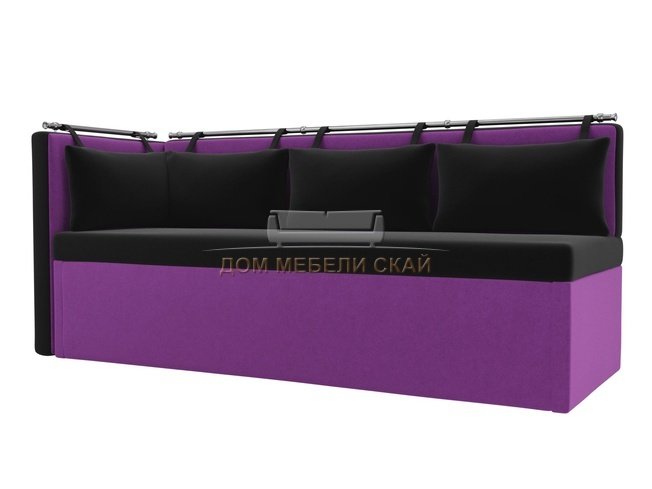 Кухонный угловой диван со спальным местом левый Метро, черный/фиолетовый/микровельвет