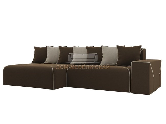 Угловой диван-кровать левый Кёльн, коричневый/бежевый/микровельвет