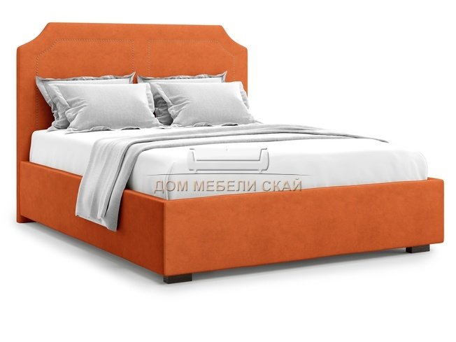 Кровать полутороспальная 140x200 Lago с подъемным механизмом, оранжевый велюр velutto 27