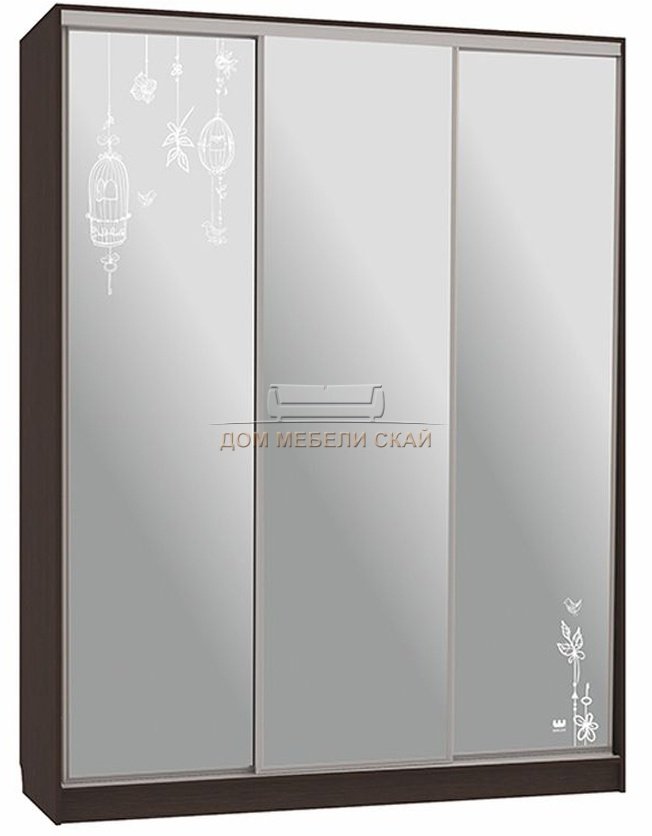 Шкаф-купе 3-дверный зеркальный Бассо 4-600, венге/птицы