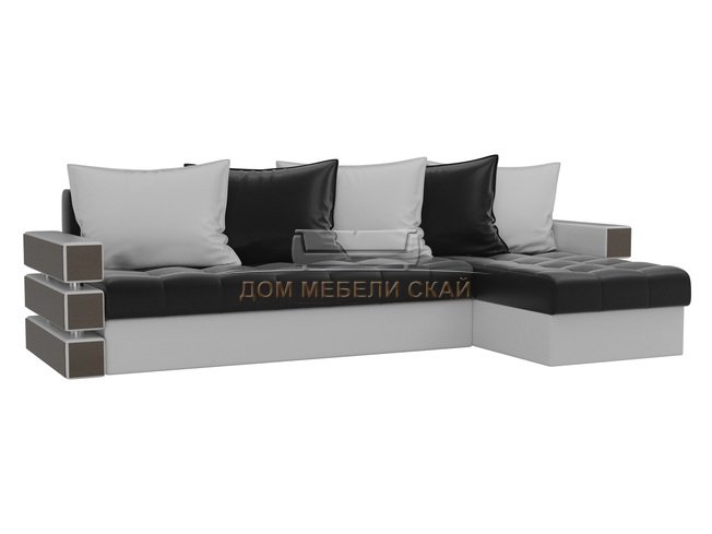 Угловой диван-кровать правый Венеция, черный/белый/экокожа