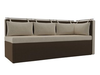 Кухонный угловой диван со спальным местом правый Метро, бежевый/коричневый/микровельвет