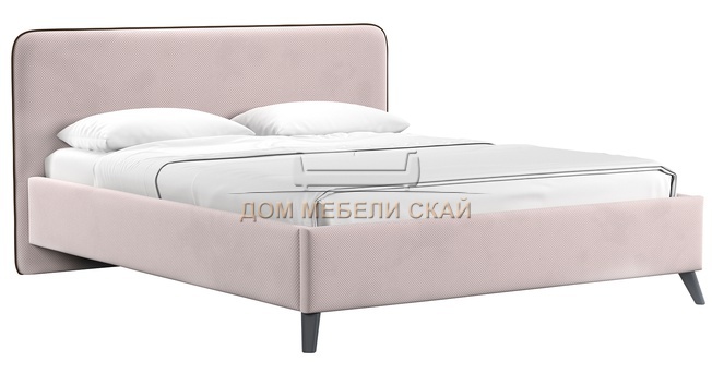 Кровать двуспальная Миа 160х200, велюр пудрово-розовый Аватар 390/кант велюр коричневый Лайт 10