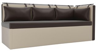 Кухонный угловой диван со спальным местом правый Метро, коричневый/бежевый/экокожа