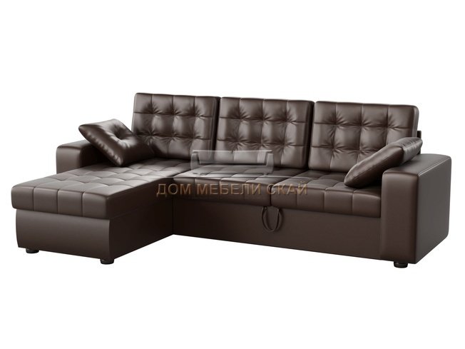 Угловой диван-кровать левый Камелот, коричневый/экокожа
