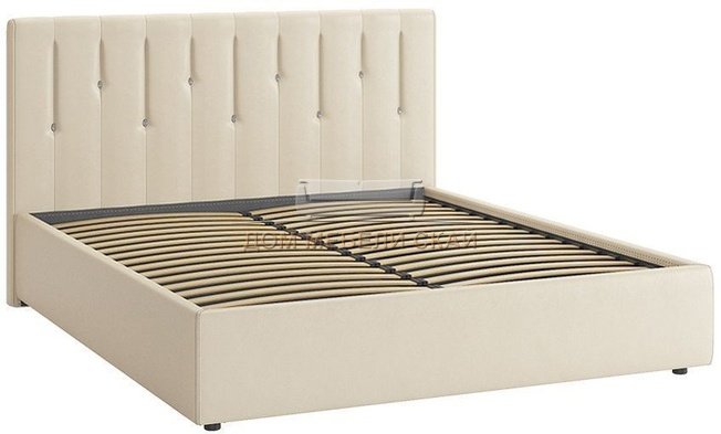Кровать двуспальная 160x200 Кристи, кремовая экокожа