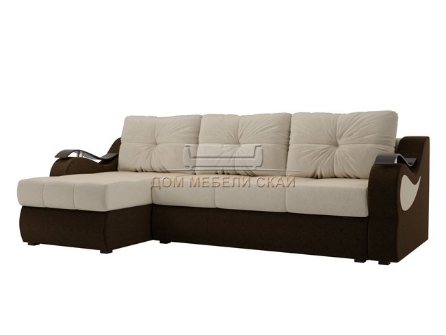 Угловой диван-кровать левый Меркурий, бежевый/коричневый/микровельвет