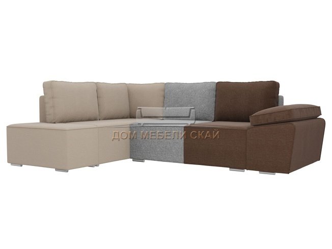 Угловой диван-кровать левый Хавьер, коричневый/серый/бежевый/рогожка