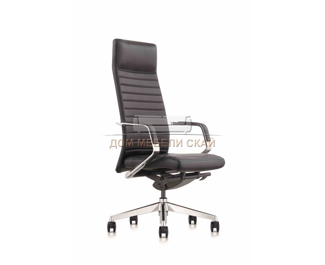 Кресло офисное Сиена M, черная натуральная кожа/строчка/алюминевая база