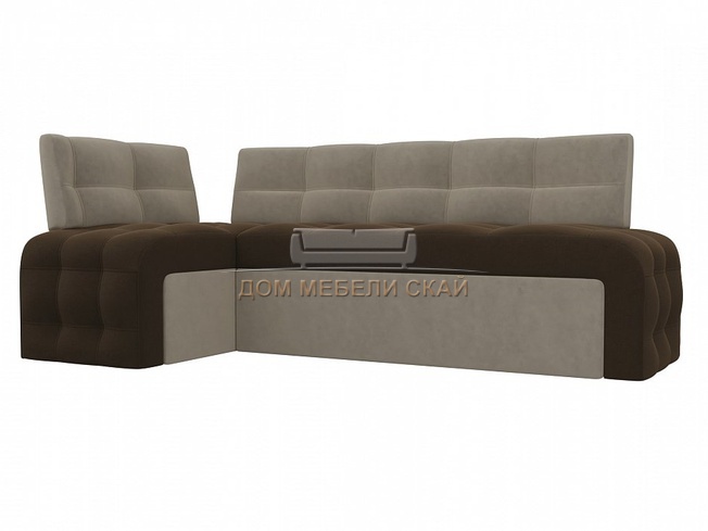 Кухонный угловой диван левый Люксор, коричневый/бежевый/микровельвет