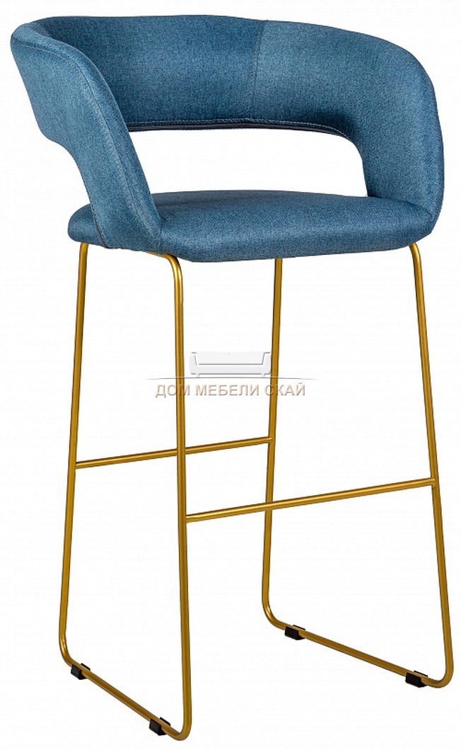 Стул-кресло барное Walter, рогожка синего цвета/линк золото