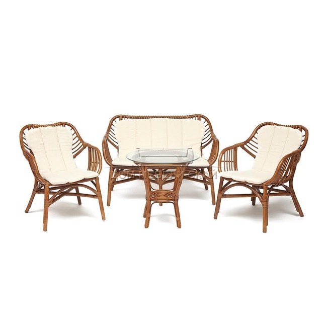Комплект для отдыха SONOMA (стол круглый (со стеклом)+2 кресла+диван), кокос