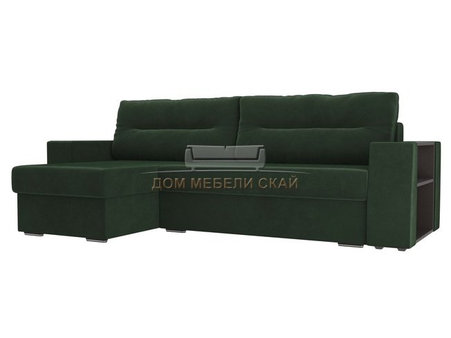 Угловой диван-кровать левый Эридан, зеленый/велюр