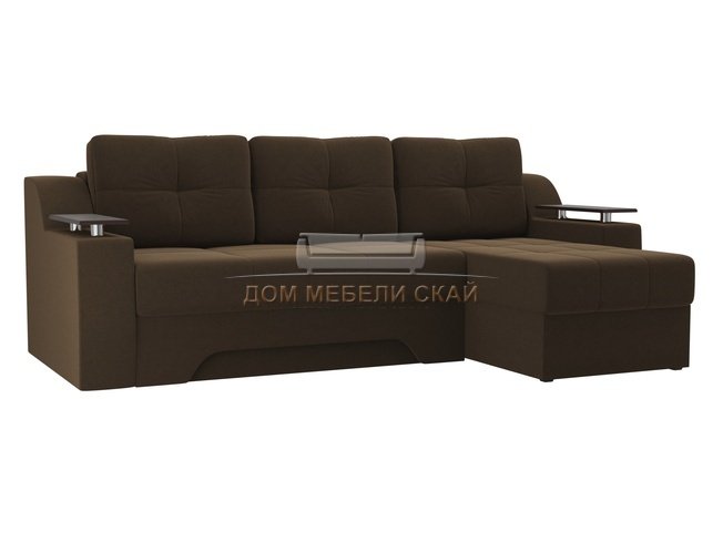 Угловой диван-кровать правый Сенатор, коричневый/микровельвет