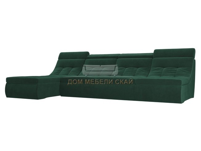 Угловой модульный диван-кровать левый Холидей Люкс, зеленый/велюр