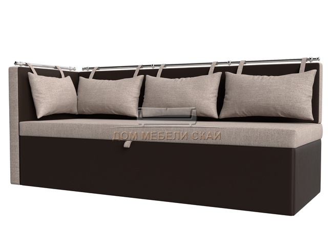 Кухонный угловой диван со спальным местом левый Метро, бежевый/коричневый/рогожка/экокожа