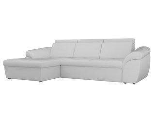 Угловой диван-кровать левый Мисандра, белый/экокожа