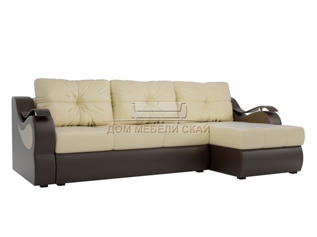 Угловой диван-кровать правый Меркурий, бежевый/коричневый/экокожа