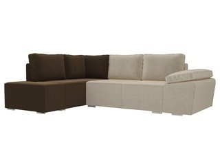 Угловой диван-кровать левый Хавьер, бежевый/коричневый/микровельвет