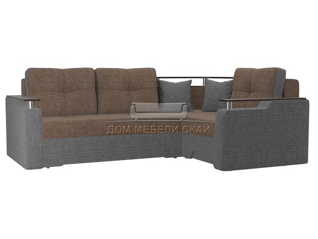 Угловой диван-кровать правый Комфорт, коричневый/серый/рогожка