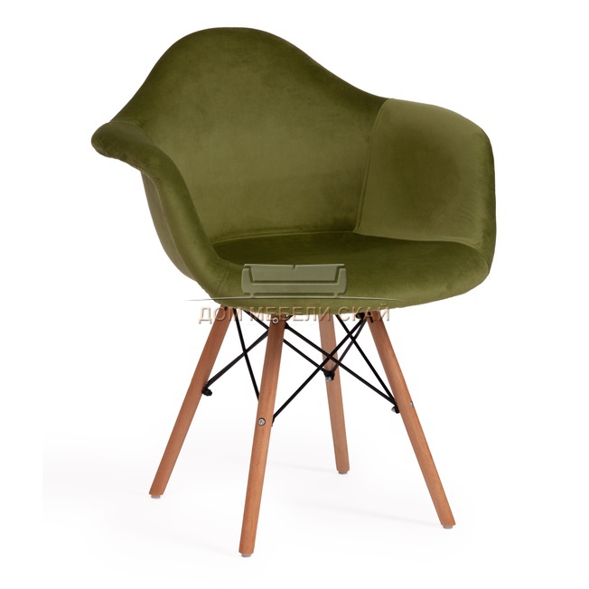 Кресло CINDY SOFT EAMES mod. 101, бархат зеленого цвета/натуральный