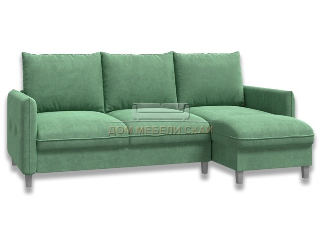 Угловой диван-кровать Лофт компакт, зеленый велюр