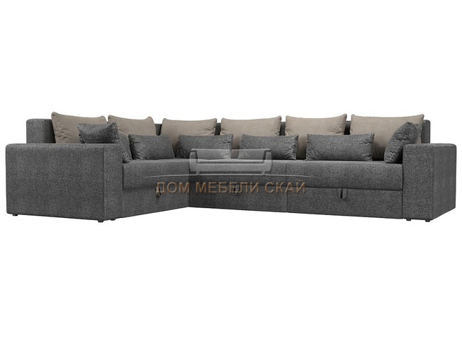 Угловой диван-кровать левый Майами Long, серый/бежевый/серый/рогожка