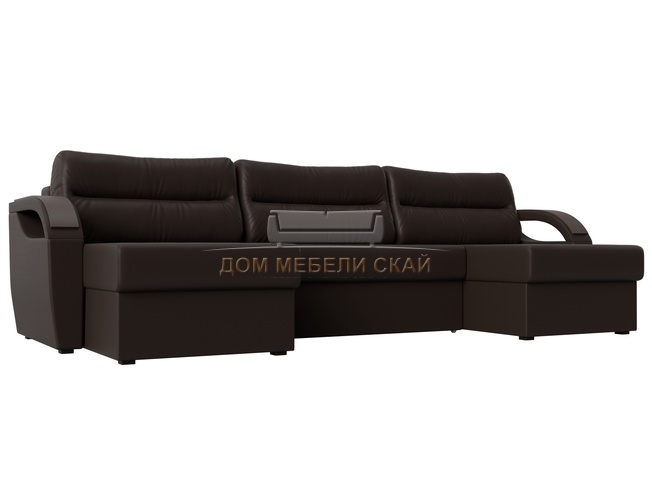 П-образный угловой диван Форсайт, коричневый/экокожа