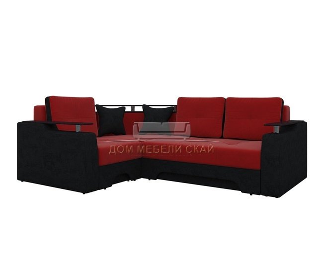 Угловой диван-кровать левый Комфорт, красный/черный/микровельвет