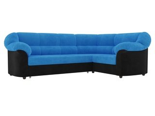Угловой диван-кровать правый Карнелла, голубой/черный/велюр